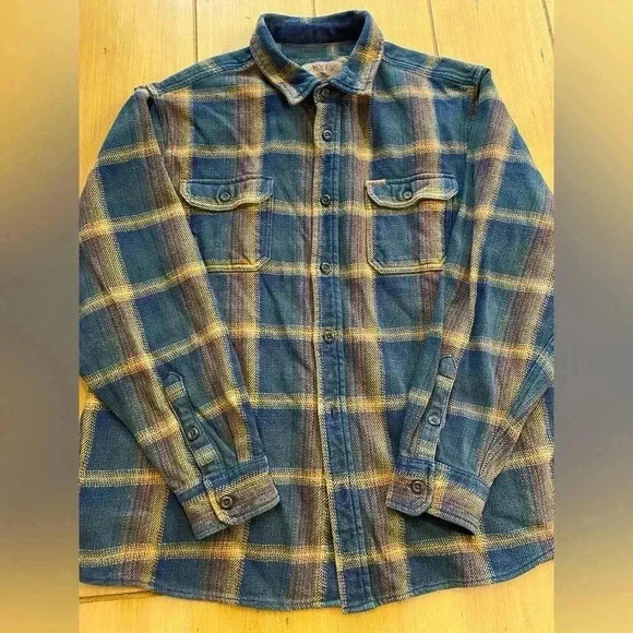 Orvis Men’s Heavyweight Shacket Cotton Plaid Blue Tan XXL - Picture 1 of 12
